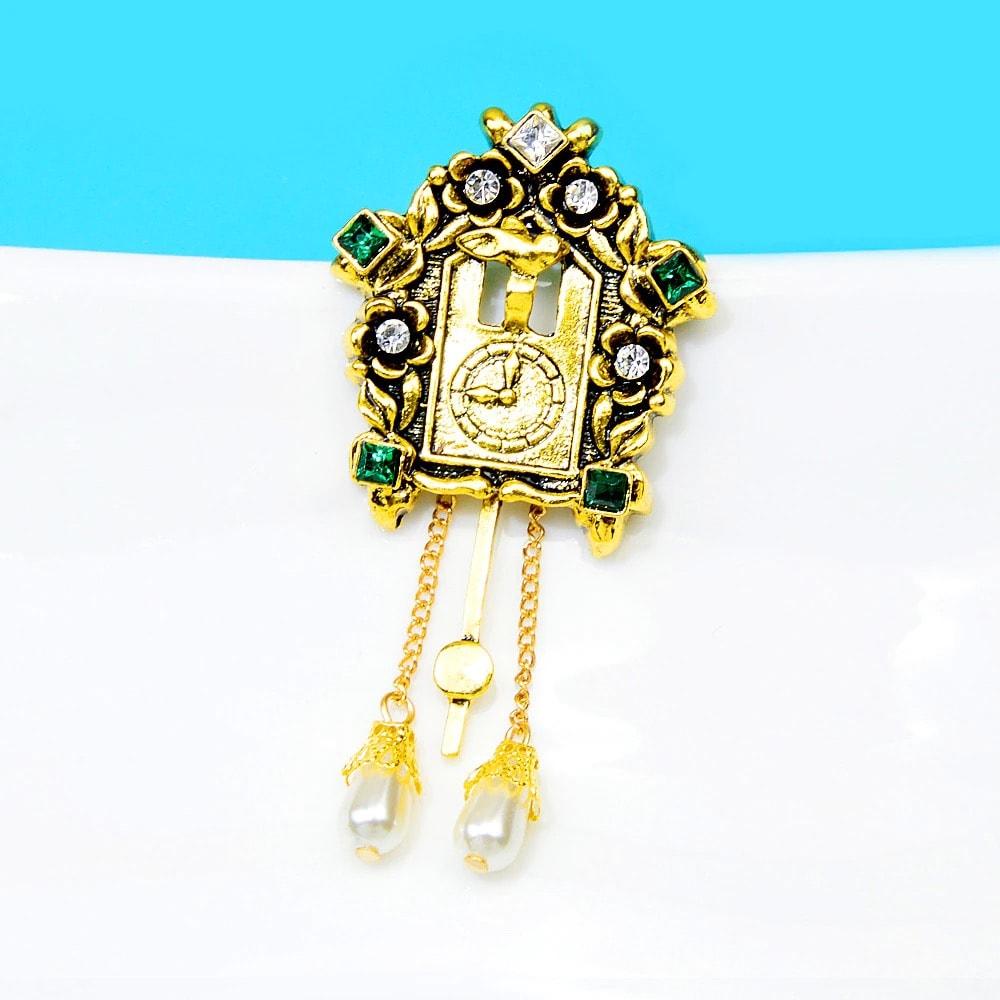 Brosa aurie, in forma de orologiu, cu pietre, Laurice C1 - Pursehuit.ro