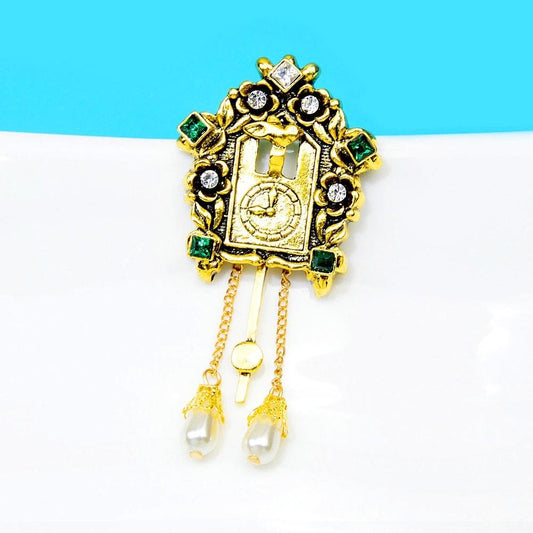 Brosa aurie, in forma de orologiu, cu pietre, Laurice C1 - Pursehuit.ro