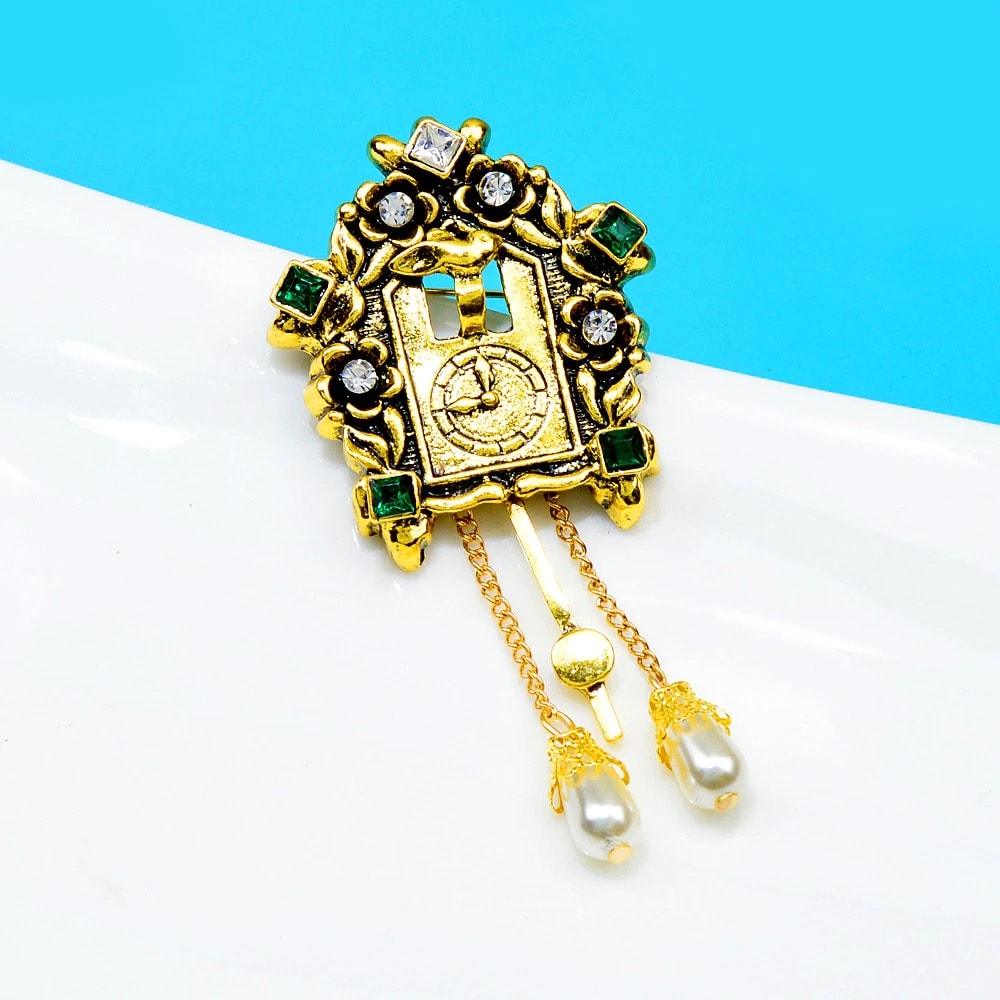 Brosa aurie, in forma de orologiu, cu pietre, Laurice C1 - Pursehuit.ro