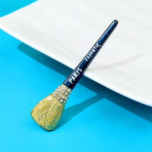 Brosa aurie, in forma de pensula de machiaj, cu pietre, Levina C1 - Pursehuit.ro