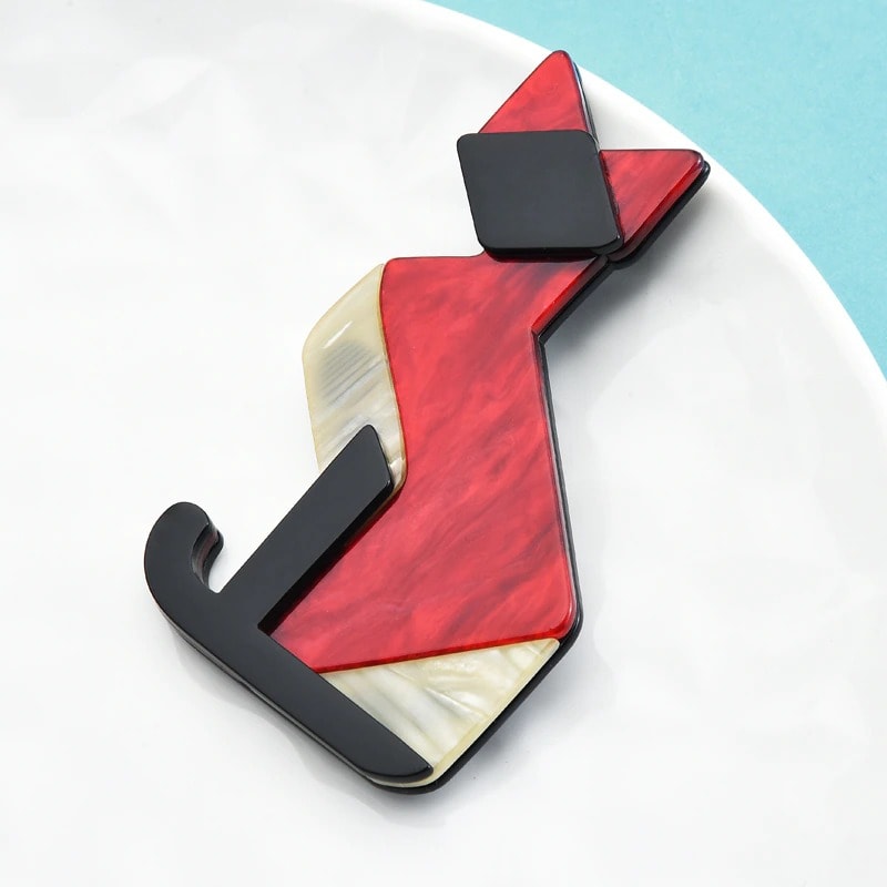 Brosa rosie, forma de pisica origami, Bedine C6