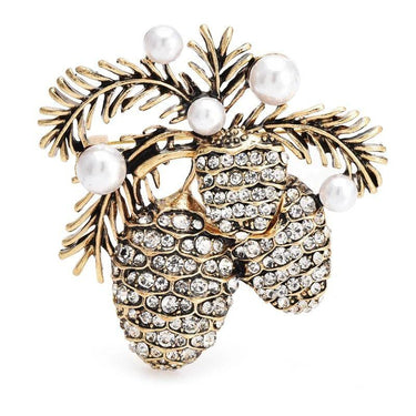 Brosa aurie, forma de conuri, cu pietre si perle, Umen C1 - Pursehuit.ro