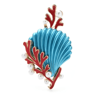 Brosa aurie, forma de scoica turquoise si corali cu pietre, Aida C2 - Pursehuit.ro
