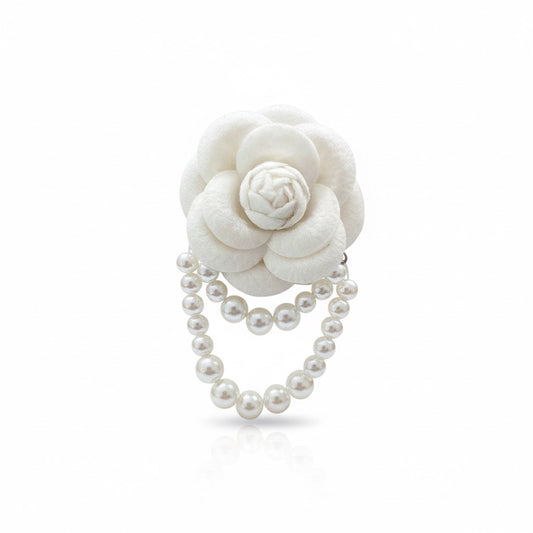 Brosa tip floare, alb unt, cu perle, Barbie C12