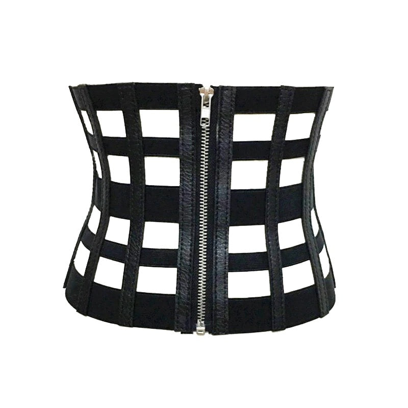 Centura corset, neagra, din piele ecologica, cu fermoar, Liana C1