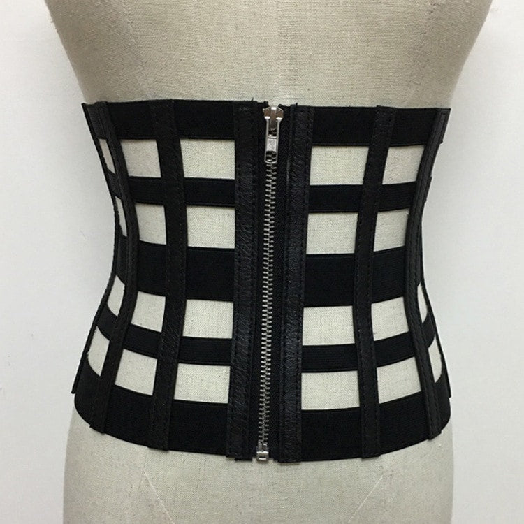 Centura corset, neagra, din piele ecologica, cu fermoar, Liana C1