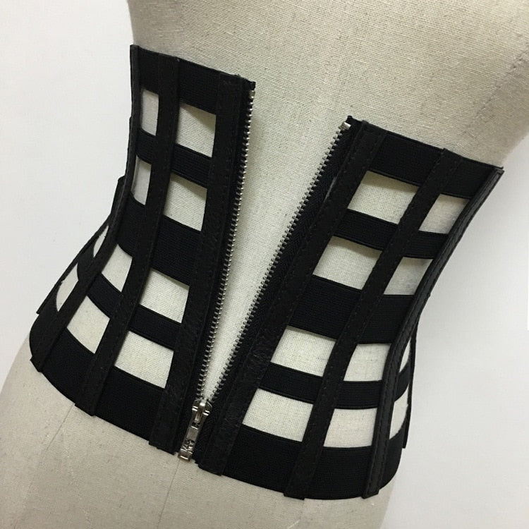 Centura corset, neagra, din piele ecologica, cu fermoar, Liana C1