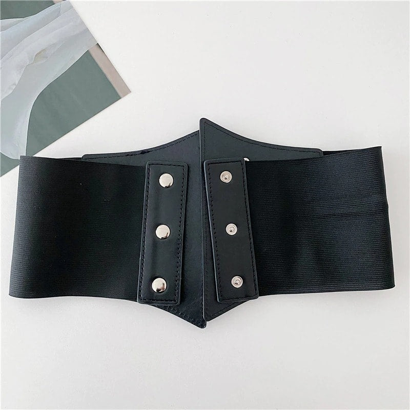 Centura corset, neagra, din piele ecologica, elastica, Dafina C2