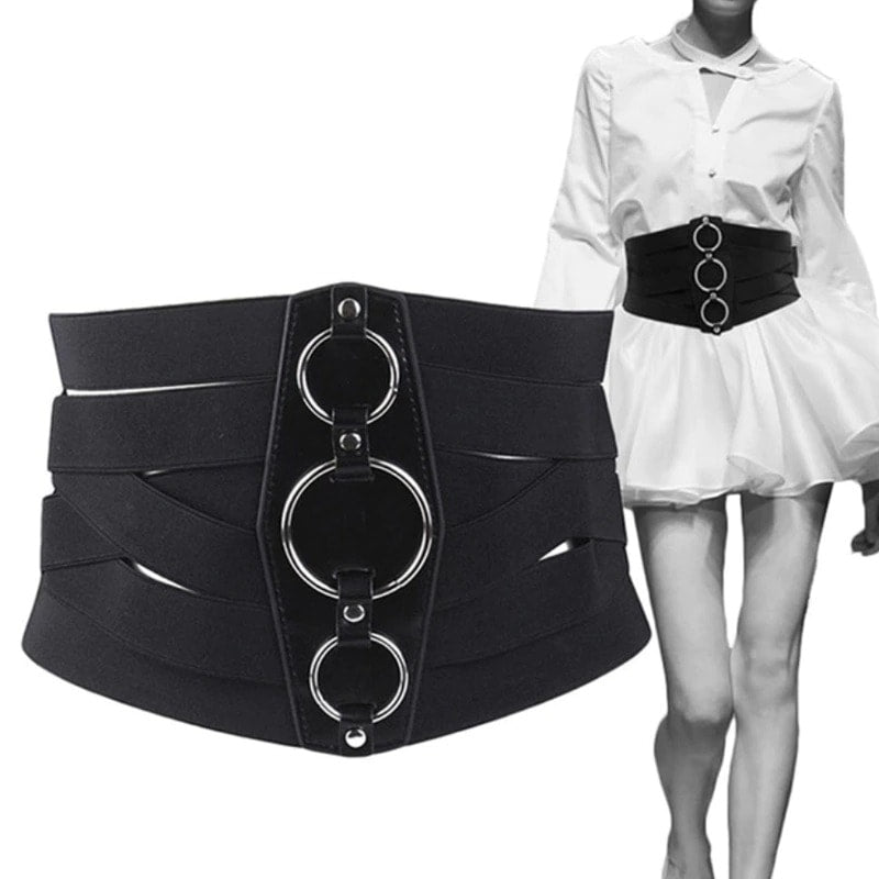 Centura corset, neagra, din piele ecologica, elastica, Danica C2