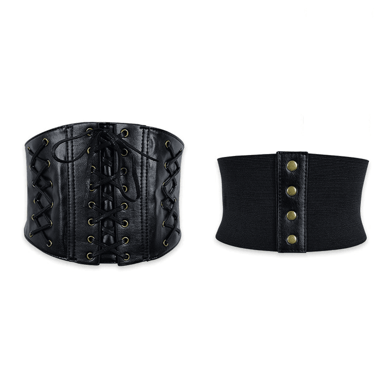 Centura corset, neagra, din piele ecologica, elastica, Stinna C1
