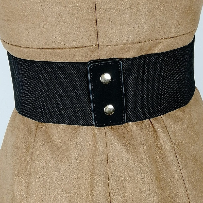 Centura corset, neagra, din piele ecologica, elastica, cu catarame argintii, Cristal C1