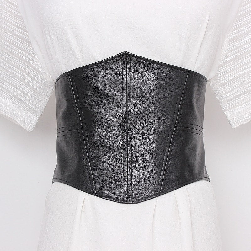 Centura corset, neagra, elastica, din piele ecologica, Chloe C1