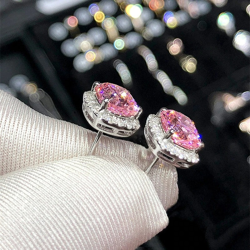 Cercei argintii, cu pietre roz din zirconiu, Issa C19