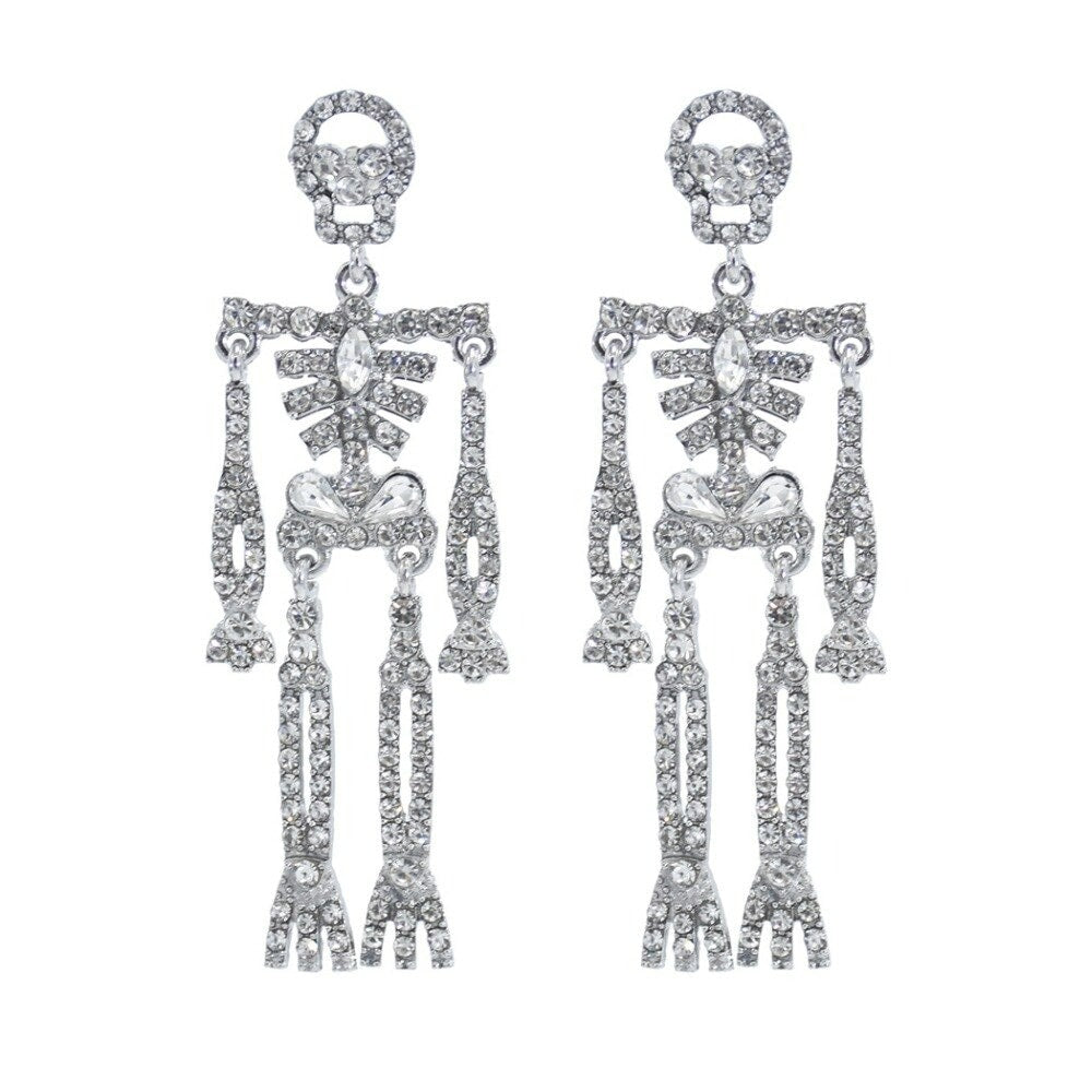 Cercei argintii, forma de schelet, cu pietre, Rosaura C6