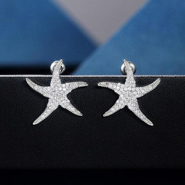 Cercei argintii, forma de stea de mare, cu pietre din zirconiu, Thina C12 - Pursehuit.ro