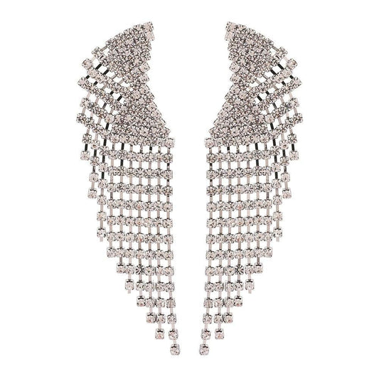 Cercei argintii, lungi, cu franjuri si pietre, Eunice C10 - Pursehuit.ro