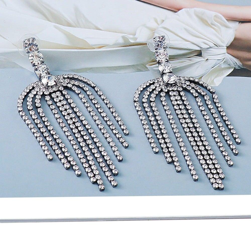 Cercei argintii, masivi, cu franjuri si pietre, Athanasia C19 OUT - Pursehuit.ro