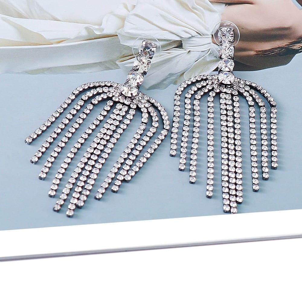 Cercei argintii, masivi, cu franjuri si pietre, Athanasia C19 OUT - Pursehuit.ro