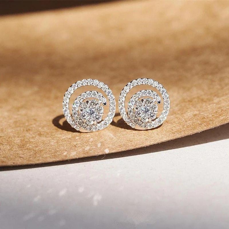 Cercei argintii, rotunzi, cu pietre din zirconiu, Alma C14 - Pursehuit.ro