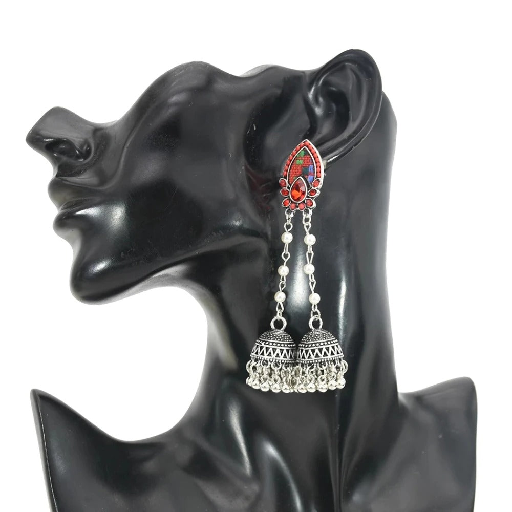 Cercei argintii, stil indian, cu clopotei si pietre, Aliza C6