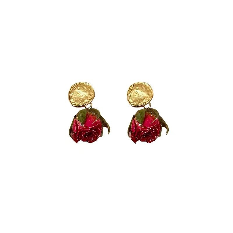 Cercei aurii, cu banut si trandafir, Augusta C13