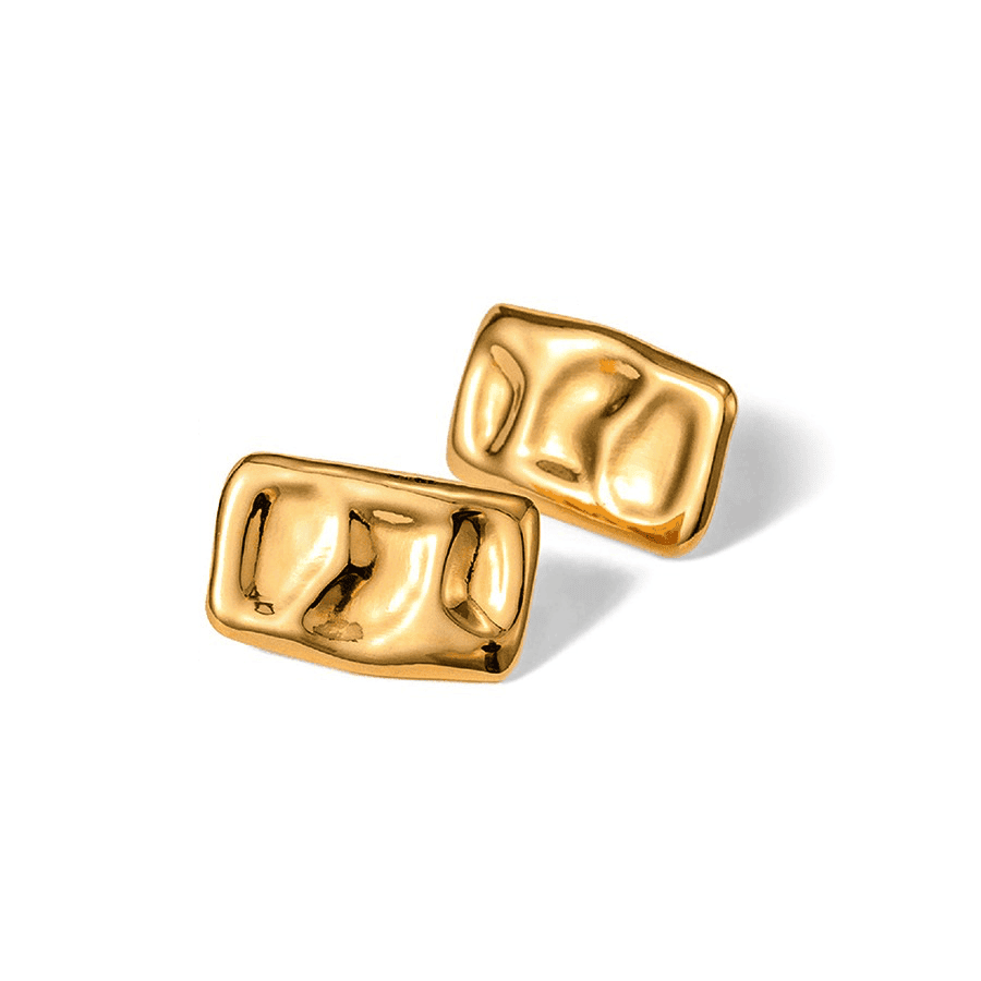 Cercei aurii, cu clips, dreptunghiulari, textura sifonata, Iona C5 - Pursehuit.ro