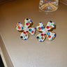 Cercei aurii, cu clips, forma de floare, cu pietre multicolore, Ionatan C5 - Pursehuit.ro