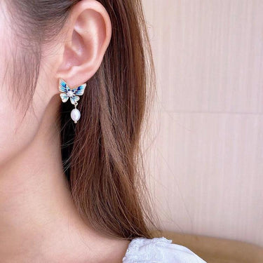 Cercei aurii, cu clips, forma de fluture, cu perle, Ioulia C5 - Pursehuit.ro