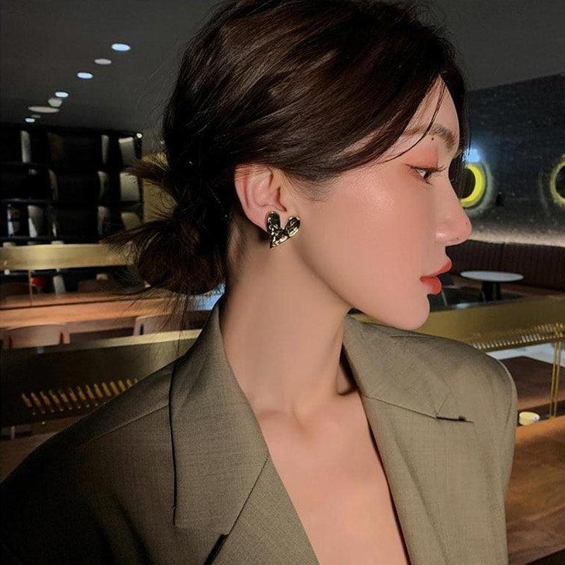 Cercei aurii, cu clips, forma de inima, Inngelil C5 - Pursehuit.ro