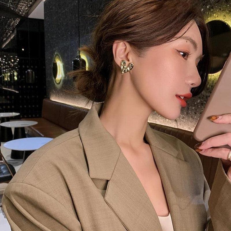 Cercei aurii, cu clips, forma de inima, Inngelil C5 - Pursehuit.ro