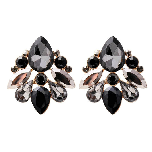 Cercei aurii, cu pietre negre, Maretha C22 - Pursehuit.ro