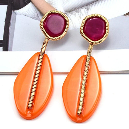 Cercei aurii, cu pietre portocalii si mov, Rosana C5 - Pursehuit.ro