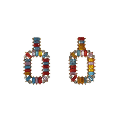Cercei aurii, dreptunghiulari, cu pietre multicolore, Henrieta C8 - Pursehuit.ro