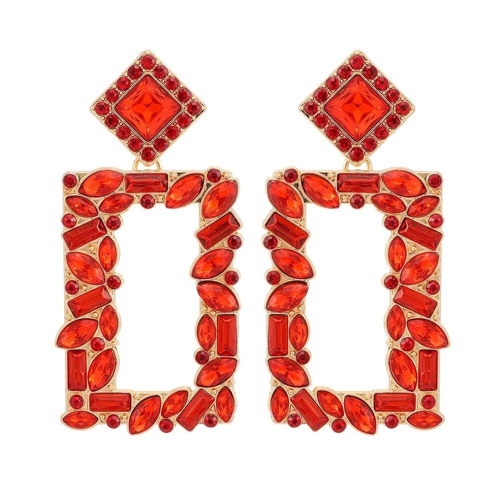 Cercei aurii, dreptunghiulari, cu pietre rosii, Erma C9 - Pursehuit.ro