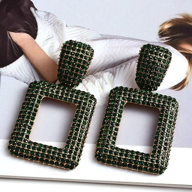 Cercei aurii, dreptunghiulari, cu pietre verzi, Tracy C1 - Pursehuit.ro