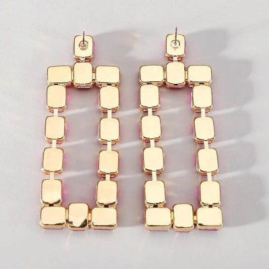 Cercei aurii, drepunghiulari, cu pietre albastre, Enola C4 - Pursehuit.ro