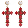 Cercei aurii, forma de cruce, cu pietre rosii, Solfrid C6 OUT