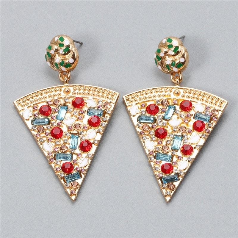 Cercei aurii, forma de felie de pizza, cu pietre, Saila C14
