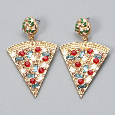 Cercei aurii, forma de felie de pizza, cu pietre, Saila C14 - Pursehuit.ro