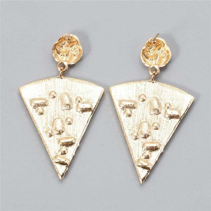 Cercei aurii, forma de felie de pizza, cu pietre, Saila C14