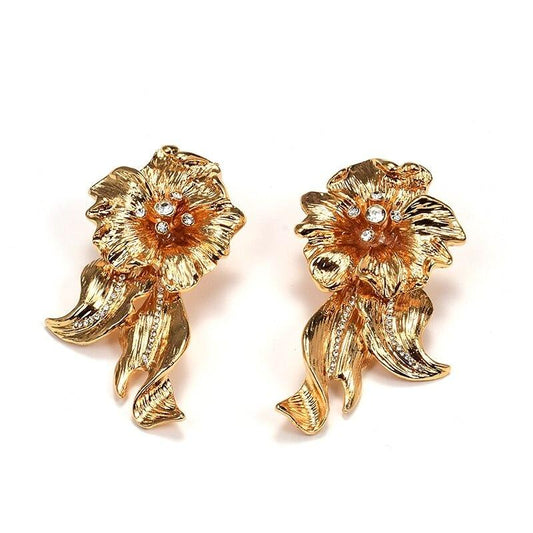 Cercei aurii, forma de floare, cu pietre, Zena C3 - Pursehuit.ro