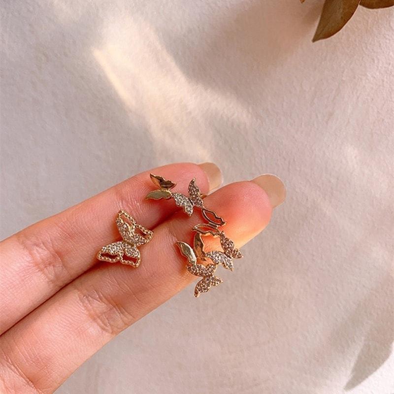 Cercei aurii, forma de fluturi, cu pietre, Aurora C13 - Pursehuit.ro