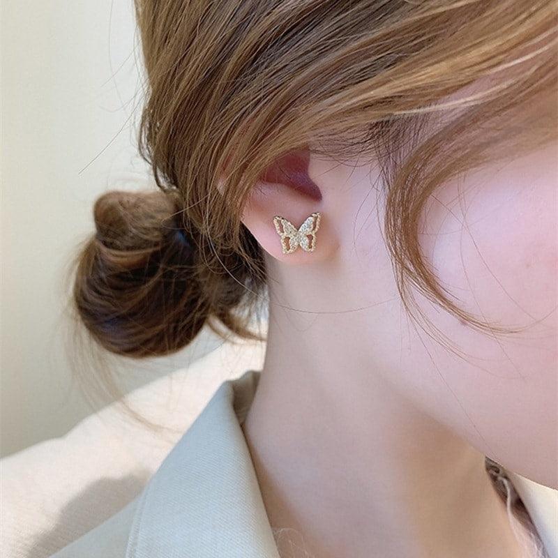 Cercei aurii, forma de fluturi, cu pietre, Aurora C13 - Pursehuit.ro