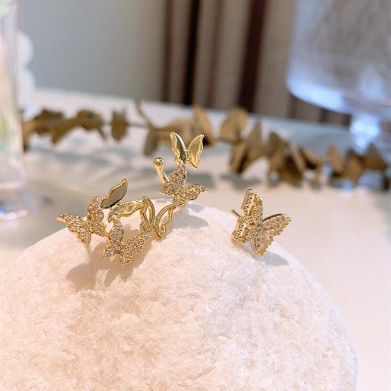 Cercei aurii, forma de fluturi, cu pietre, Aurora C13 - Pursehuit.ro