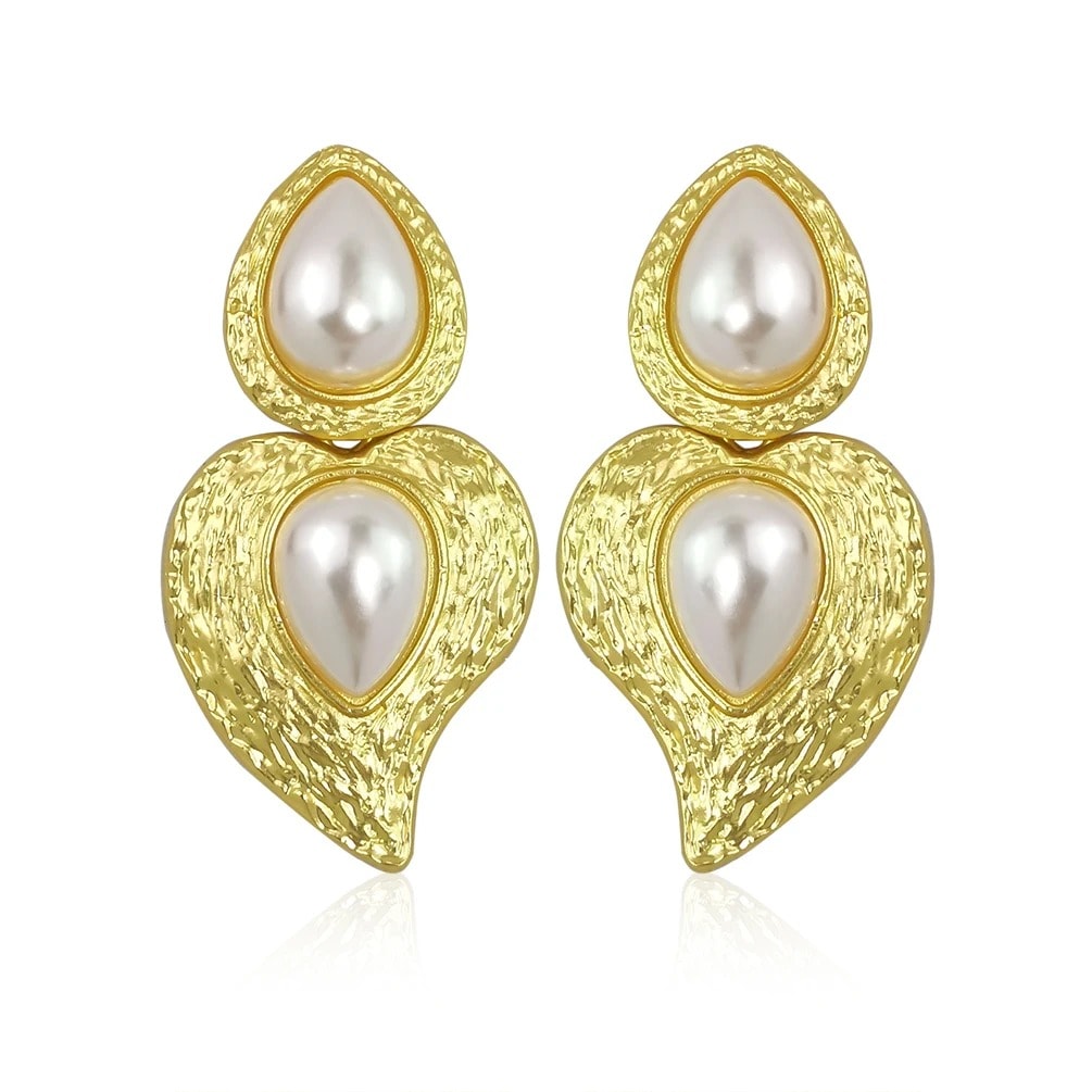 Cercei aurii, forma de inima, cu perle, Margreth C5