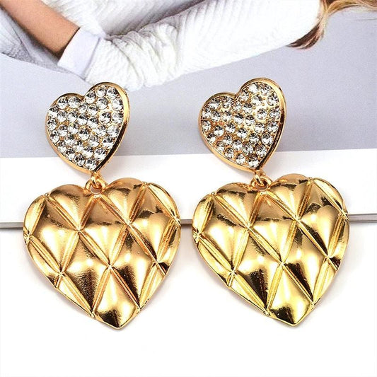 Cercei aurii, forma de inima, cu pietre, Xandra C4 - Pursehuit.ro