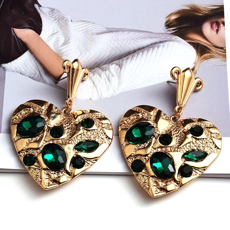 Cercei aurii, forma de inima, cu pietre verzi, Zena C5
