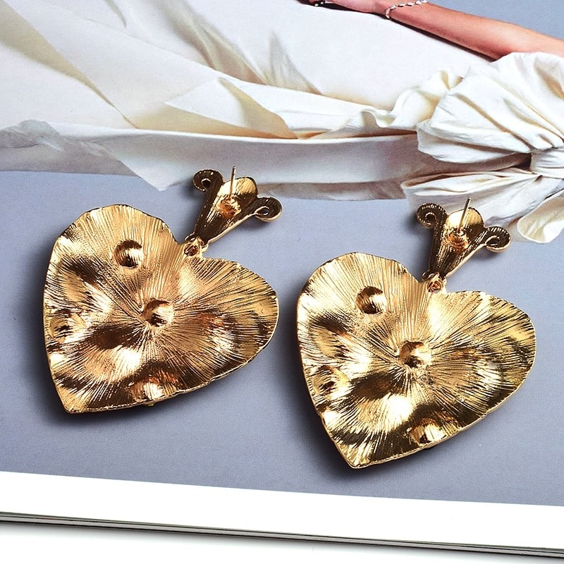Cercei aurii, forma de inima, cu pietre verzi, Zena C5