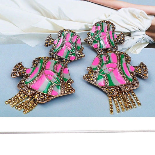 Cercei aurii, forma de pesti, cu pietre, Oliva C20 - Pursehuit.ro