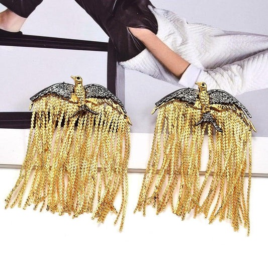 Cercei aurii, forma de randunica, cu franjuri si pietre, Anisa C5 - Pursehuit.ro